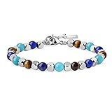 GAVU Mehrfarbiges Kristall Armband Perlen Armband aus Lapislazuli Türkis Tigerauge und Edelstahlperlen