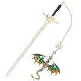 Lesezeichen Metall, Schwert Bookmark mit Kristall Drache Anhänger, Kreatives Lesezeichen Leseseitenmarkierungen, Personalisiertes Lesezeichen Geschenke für Leseliebhaber Frauen Männer - Grün