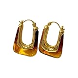 KONFEN 18K Ohrringe Creolen, U-Form Chunky Ohringen Gold mit Resin für Damen, Ohrring Hoop Earrings Ohr Creolen Ohringe Oringe Hypoallergen Geometric Ohrmuschel Schmuck für Mädchen (Bernstein)