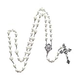 Weiße Perle Rosenkranz Perlen Katholische Halskette Lange Heilige Gebetskette Halskette Glas Rosenkranz Halskette mit Medaille Kreuz Kruzifix Charm für Frauen Männer