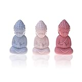 Mini Buddha Figuren 3-er Set Keramik - Kleine Deko-Figuren für Innen, Balkon & Garten - Buddha-Skulptur Wohn-Accessoire - Asiatische Glücks-bringer - Spirituelle Feng-Shui Dekoration (Buddha)