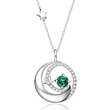 925 Sterling Silber Halskette Stern und Mond Anhänger, Mai Geburtsstein Kette mit Synthetisch Smaragd, Valentinstag Jahrestag Geburtstag Weihnachten Schmuck Geschenk Für Damen Mädchen Frauen Mutter