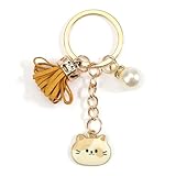 Gallkeat Niedlicher Cartoon Katzen Schlüsselanhänger mit Perlen und Quasten Anhänger, Schlüsselanhänger für Katzenliebhaber, Cat Bag Charm