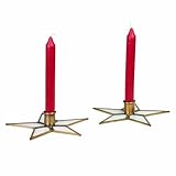 Loberon Kerzenständer 2er Set Zaydan, Sternenform, für Stabkerzen Geeignet, Festliche Dekoration, Kerzenhalter, Weihnachten, Weihnachtstischdeko, Edelstahl, Glas, Gold/klar