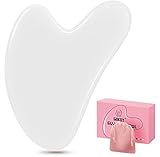 Gua Sha Steine Gesichts Jade Guasha Board Massage Tool Heart Shape Jade für Gesicht, Augen, Hals zur Hautpflege, Schönheit und Entspannung der Körpermuskulatur (Weiß)