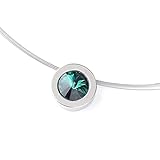TIABELLE – Collier LARA aus Titan mit funkelndem Swarovski® Kristall – Silberfarbene Kette für Damen – allergenfrei & hautverträglich – Handmade in Germany (L=45cm | 15,9mm ø | Emerald)