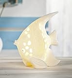 Fisch Tropical aus Porzellan, Creme weiß, mit LED Beleuchtung, Dekofigur, Leuchtdeko