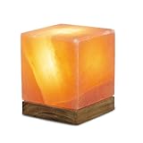 Himalaya Salt Dreams Beleuchteter Salzkristall Kubus mit Holzsockel, Kristallsalz aus Punjab/Pakistan, Orange, ca. 10 x 10 x 12 cm, 3-Einheiten