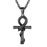 PROSTEEL Schlange Ankh Kreuz Anhänger Halskette Schwarz Metall plattiert Nilschlüssel Altägyptischer Schmuck für Männer Frauen
