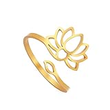 Dreamtimes Lotus Flower Ringe für Frauen Ermutigung Lotus Flower verstellbarer Ring Vintage Schmuck Buddha Yoga Ring Hochzeit Mutter Bague Geschenk (Gold)
