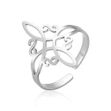 Dreamtimes Hexenknotenring für Frauen Edelstahl verstellbar offene Fingerringe keltischer quaternärer Wicca-Hexenknotenring Hexerei Amulett Schmuck Geburtstagsgeschenk (Silber-)