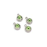 Vintageparts Anhänger aus Edelstahl mit Strassstein in Peridot 4 Stück für Schmuck zum selber basteln Geburt Taufe Geburtsmonat Geburtsstein DIY Kinder