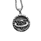 YABEME Evil Eye Skull Bones Anhänger - Allsehendes Auge Der Vorsehung Halskette - Auge des Horus, Vintage Edelstahl Gothic Punk Stil Hypoallergener Schutz Amulett Schmuck,Silber,50 cm