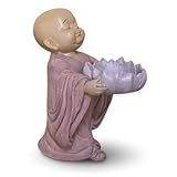 Zen'Light - Buddha-Figur mit Kerzenhalter, Teelichthalter, Zen Feng Shui Dekoration, Glücksobjekt, Zen Geschenkidee, 13cm, Beige & Altrosa