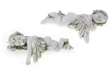 TEMPELWELT® Deko Engel Figur Liegend Schlafend im 2er Set je 13 cm, Polystein Antik Weiß Altweiß, Kantensitzer Engelfigur Schutzengel Engelkind Dekoengel Engelchen