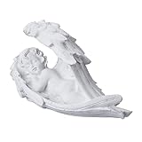 Relaxdays Grabengel schlafend, Kunststein, Wetter, Frost-& UV-beständig, H x B x T: 13 x 21 x 9 cm, Grabschmuck, weiß