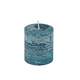 Homéa Kerzen, Stumpenkerze, Durchmesser 6,8 x Höhe 7,5 cm, rustikal, Farbe Pfauenblau