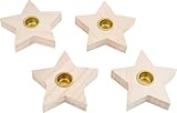 VBS Stabkerzenhalter Stern, 4 Stück, Rohholz, ideal für Adventskranz und Tischdeko, DIY Holz-Kerzenhalter für Stabkerzen, perfekt zum Basteln und Dekorieren