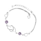 Uqezagpa Stilvolles herzförmiges Anhänger-Armband, Kette, Armband, Metallstruktur, für Geburtstage, Jubiläen, Partys, Alltag, Size Approx. 6.3inch16cm, Weißes Kupfer, Beryll