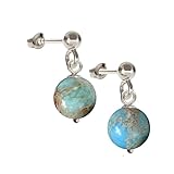 I.L.U.S Blauer Imperial Jaspis Ohrhänger Platin Silber Kugel Ohrringe - Blaue Stein-Ohrstecker aus Silber – Edler Schmuck für Damen & Teenager
