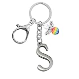 Schlüsselanhänger, Metall Schutzengel Schlüsselanhänger with A-Z Buchstaben,Geschenk Schutzengel Glücksbringer - Süßer Engel mit Herz als Geschenkidee für Freundin (S)