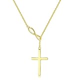 Damen Halskette aus 925 Sterling Silber Gelb Gold Plattiert mit Unendlichkeit Kreuz Christian Anhänger Infinity Kette für Frauen Mädchen Baby Kinder - Verstellbar Kettenlänge: 40 + 5 cm