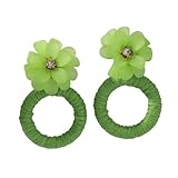 Grüne Blumen Tropfen Raffia Ohrringe für Frauen, Mode Raffia Stroh Gewickelt Süße Statement Donut Handgemachte Ohrhänger Sommer Schmuck Geschenk für Liebhaber