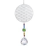 H&D Kristall Regenbogen Sonnenfänger Metall Blume des Lebens Anhänger Glas Chakra Kugelprisma