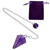 Tibapla Amethyst Pendel, Kristalle Pendel, Heilendes Kristallpendel, Edelsteine Kegel Anhänger Reiki Witchcraft Supplies, Sechseckiges Vintage-Kristallpendel für Wünschelrute Chakra Reiki Meditation