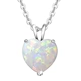 FANCIME Opal Kette mit Herz Anhänger aus 925 Sterling Silber, CZ Zirkon Edelstein Halskette Schmuck Geschenk für Damen Frauen Mädchen - Kettenlänge: 40+5 cm