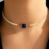 Inateannal Blaue Edelsteinkette Quadratische Halskette Gold Blauer Topas Kette Halskette Fischgrät Edelstein Halskette Flache Schlangenkette Kragen Halskette Schmuck Für Frauen Und Mädchen