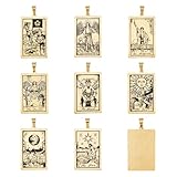 DICOSMETIC 8 Stile 8 Stück Goldene Tarot Anhänger Aus Edelstahl Rechteckige Kartenanhänger Glücksmondstern Todes Schutzanhänger Wahrsage Amulett Anhänger Mit Schmuckverschluss Für DIY Bastelarbeiten