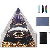 LANZLC Orgonit Pyramide, Reiki Kristall Pyramide mit kristalle, 12 Constellation Edelsteine, Esoterik Sternzeichen Geschenke mit schwarzem Samtbeutel für Chakra-Heilung,Meditation, Yoga (Stier)