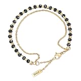 COAI Damen Edelstein Armband mit facettiertem schwarzem Turmalin und Layering Kette Gold Glücksarmband für Frauen
