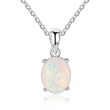 S925 Silber Australische Edelsteine Opal Anhänger Medaillons Halsketten Oval Ellipsee für Frauen Valentines Geschenk, 925 Silver