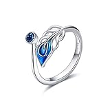 VONALA Feder Ring für Damen S925 Sterling Silber Blau Feder Ringe Erstellt Saphir Geburtsstein Ring September Geburtstags Geschenke für Dame Frauen Mädchen
