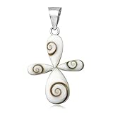 EYS JEWELRY® Damen-Anhänger Kreuz 34 x 24 mm Shiva Auge Muschel 925 Sterling Silber weiß im Etui Damenanhänger