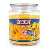 Haribo Duftkerze im Glas mit Deckel | Tropical Fun | Duftkerze Fruchtig | Kerzen lange Brenndauer (100h) | Kerzen Gelb | Duftkerze Groß (510g)