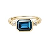 Londoner Blautopas-Ring, Vintage-Solitärring für Damen, 925er Sterlingsilber-Ring, Blautopas-Edelsteinring, zierlicher Halo-Diamantring für Frauen, Versprechen, Hochzeitsgeschenk, Schmuck