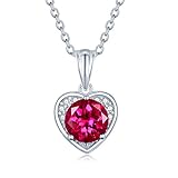 FANCIME Synthetisch Rubin Kette für Damen aus 925 Sterling Silber Juli Geburtsstein Rot Ruby Herz Anhänger Halskette Schmuck für Frauen Kinder - Kettenlänge: 40+5 cm