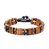 HASKARE Armband Herren Perlen Tigerauge Armbänder, Echtes Naturstein Kristall Herren Armband Steine, Handmade Perlen-Armband Schutz Armband Schmuck Einzigartige Geschenk für Männer