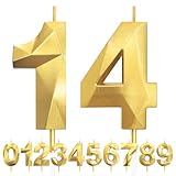 Geburtstagskerzen Zahlen 14, 5cm 3D Gold Geburtstagskerzen, Kerzen Geburtstag, Zahlenförmige Kerze, Tortendeko Geburtstag für Geburtstag Party, Hochzeiten, Jubiläen, Birthday Candle Nummer 14