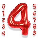 AULE Luftballon Zahl 4 Rot: XXL 101 cm Zahlen Folienballon Geburtstag Rot 4 Jahre 40 Zoll Helium Ballon Kinder Junge Mädchen Zahlenballon für Babyparty Jubiläum Deko