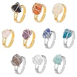 UNICRAFTALE 10 Stück Chakra Kristallringe Verstellbare Edelsteinringe Mit Kupferdraht Umwickelter Ring Unregelmäßig Verstellbarer Ring Für Die Schmuckherstellung von Frauen (Platin Und Gold)
