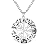 AB Viking Crafts Edelstahl Anhänger Vegvisir Wikinger Kompass im Runen Kreis mit Kette in Schmuckbox | Schutz Kraft Orientierung