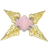 KYEYGWO Rosenquarz Heilung Kristall Pyramid mit 4 Gold Kupfer Spiral Kegel, Energie Pyramiden Edelstein Feng Shui Decoration für Reiki-Heilung, Chakra Balancing, Meditation, Kristalltherapie