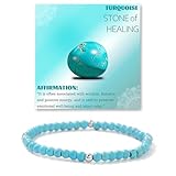 LOCCY 4mm Stretch Armband aus Naturstein Perlen, Damen Edelstein Perlen Armbänder Chakra Perlenarmband Glücksarmband Geschenke für Damen Frauen Mädchen (Türkis)