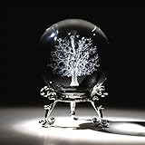 ZEERSHEE 3D-Glas-Laser-Baum-des-Lebens-Kugel, 60 mm, Kristallkugel, Dekoration für Zuhause, mit Ständer