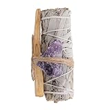 NOLITOY Weißer Salbei Räucherbündel mit Amethyst Holzstäbchen Sanfter Duft für Raumreinigung Meditation Yoga und Entspannung Salbeibündel Sicher und Vielseitig Einsetzbar