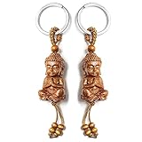 LINISME Kleiner Buddha Schlüsselanhänger aus Holz Mahagoni 3D Gravur Buddha Anhänger Schlüsselanhänger Für Autozubehör Glücksbringer Geschenk (2er Set)